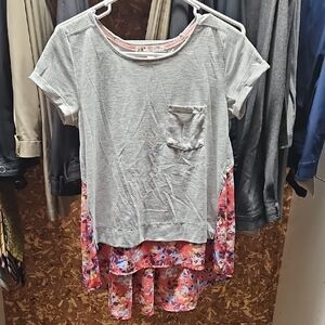 Gray and Floral Layered Top - Womens Or Juniors